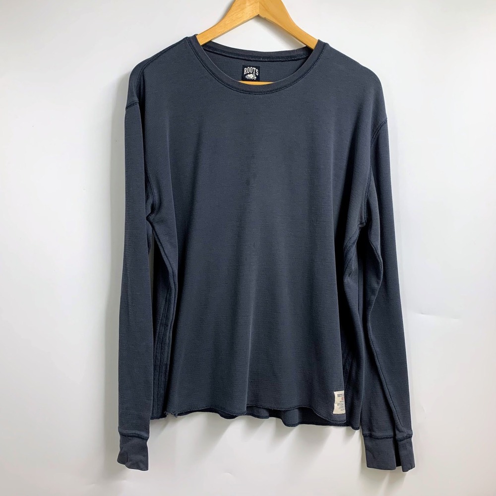 Roots Shirt Mens X-Large Blue Thermal Henley Cotton Long Sleeve Casual Outdoor